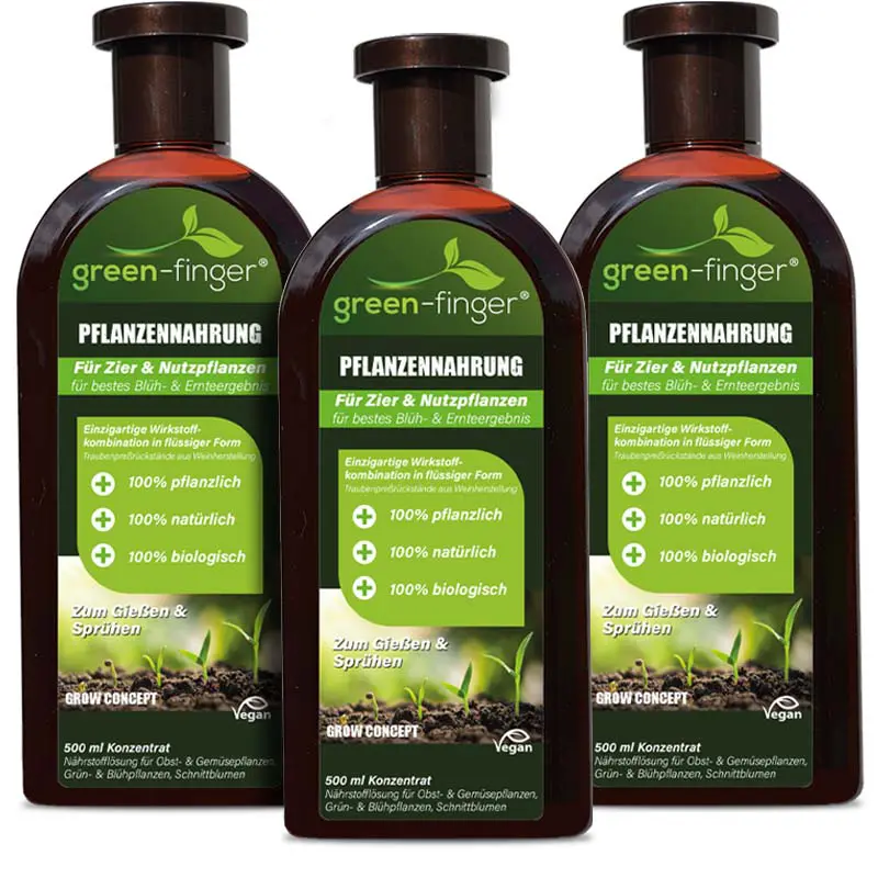 GREEN-FINGER Pflanzen Nahrung Konzentrat für alle Grünpflanzen, 3x 500 ml