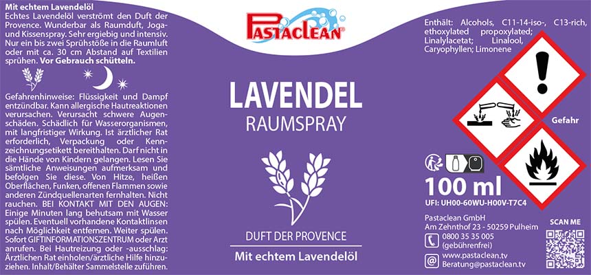 Lavendelspray Raumspray Pastaclean Design